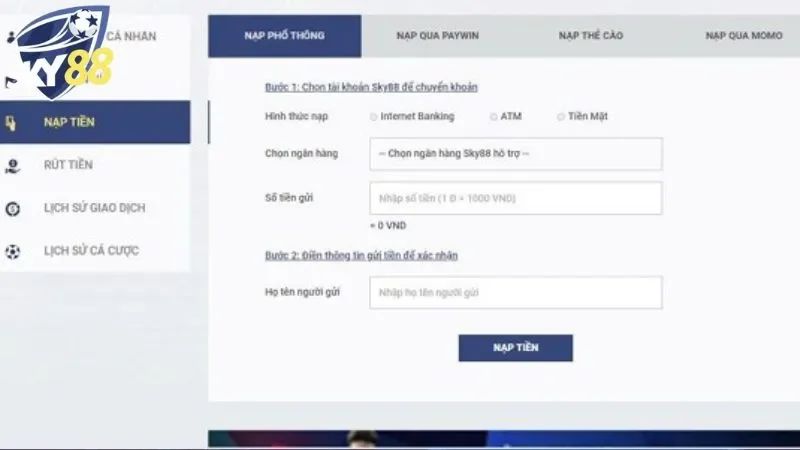 Chi tiết về các bước nạp tiền sky88 đơn giản